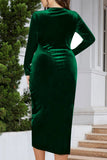 hulianfu Casual Solid Patchwork V Neck Long Sleeve Plus Size Dresses