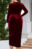 hulianfu Casual Solid Patchwork V Neck Long Sleeve Plus Size Dresses