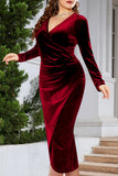 hulianfu Casual Solid Patchwork V Neck Long Sleeve Plus Size Dresses