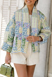 hulianfu Casual Floral Pocket Turndown Collar Outerwear