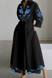 hulianfu Casual Print Patchwork V Neck Long Sleeve Dresses