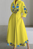 hulianfu Casual Print Patchwork V Neck Long Sleeve Dresses