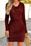 hulianfu Sexy Party Solid Fold Sequined Scarf Collar Wrapped Skirt Dresses(6 Colors)