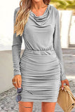 hulianfu Sexy Party Solid Fold Sequined Scarf Collar Wrapped Skirt Dresses(6 Colors)