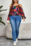 hulianfu Casual Print Hollowed Out Backless Spaghetti Strap Plus Size Tops