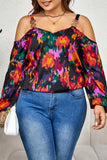 hulianfu Casual Print Hollowed Out Backless Spaghetti Strap Plus Size Tops