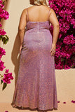hulianfu Sexy Patchwork Sequins Backless Slit Spaghetti Strap Long Dress Plus Size Dresses