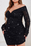 hulianfu Sexy Casual Solid Fold V Neck Long Sleeve Plus Size Dresses