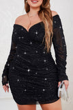 hulianfu Sexy Casual Solid Fold V Neck Long Sleeve Plus Size Dresses