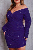 hulianfu Sexy Casual Solid Fold V Neck Long Sleeve Plus Size Dresses