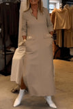 hulianfu Elegant Simplicity Solid Pocket Turndown Collar One Step Skirt Dresses(3 Colors)