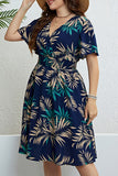 hulianfu Casual Print Patchwork V Neck Short Sleeve Dress Plus Size Dresses