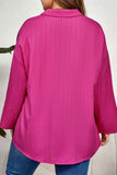 hulianfu Casual Patchwork Contrast Shirt Collar Plus Size Tops