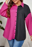 hulianfu Casual Patchwork Contrast Shirt Collar Plus Size Tops