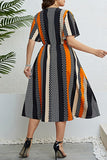 hulianfu Casual Print Patchwork V Neck Short Sleeve Dress Plus Size Dresses