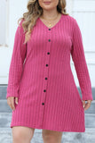 hulianfu Casual Solid Patchwork V Neck Long Sleeve Plus Size Dresses (Without Belt)