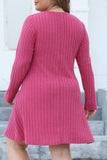 hulianfu Casual Solid Patchwork V Neck Long Sleeve Plus Size Dresses (Without Belt)
