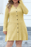 hulianfu Casual Solid Patchwork V Neck Long Sleeve Plus Size Dresses (Without Belt)