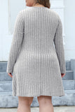 hulianfu Casual Solid Patchwork V Neck Long Sleeve Plus Size Dresses (Without Belt)