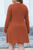 hulianfu Casual Solid Patchwork V Neck Long Sleeve Plus Size Dresses (Without Belt)