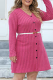 hulianfu Casual Solid Patchwork V Neck Long Sleeve Plus Size Dresses (Without Belt)