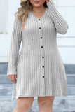 hulianfu Casual Solid Patchwork V Neck Long Sleeve Plus Size Dresses (Without Belt)
