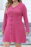 hulianfu Casual Solid Patchwork V Neck Long Sleeve Plus Size Dresses (Without Belt)