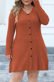 hulianfu Casual Solid Patchwork V Neck Long Sleeve Plus Size Dresses (Without Belt)