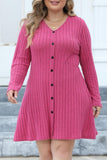 hulianfu Casual Solid Patchwork V Neck Long Sleeve Plus Size Dresses (Without Belt)