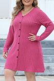 hulianfu Casual Solid Patchwork V Neck Long Sleeve Plus Size Dresses (Without Belt)