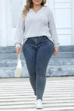 hulianfu Casual Solid Patchwork V Neck Plus Size Tops