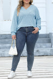 hulianfu Casual Solid Patchwork V Neck Plus Size Tops