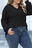 hulianfu Casual Solid Patchwork V Neck Plus Size Tops
