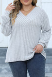 hulianfu Casual Solid Patchwork V Neck Plus Size Tops