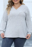 hulianfu Casual Solid Patchwork V Neck Plus Size Tops