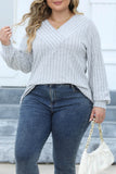 hulianfu Casual Solid Patchwork V Neck Plus Size Tops
