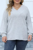 hulianfu Casual Solid Patchwork V Neck Plus Size Tops
