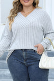 hulianfu Casual Solid Patchwork V Neck Plus Size Tops