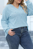 hulianfu Casual Solid Patchwork V Neck Plus Size Tops