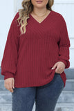 hulianfu Casual Solid Patchwork V Neck Plus Size Tops