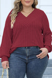 hulianfu Casual Solid Patchwork V Neck Plus Size Tops