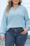 hulianfu Casual Solid Patchwork V Neck Plus Size Tops