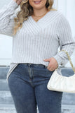 hulianfu Casual Solid Patchwork V Neck Plus Size Tops