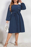 hulianfu Casual Solid Basic O Neck Long Sleeve Plus Size Dresses