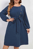 hulianfu Casual Solid Basic O Neck Long Sleeve Plus Size Dresses