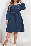 hulianfu Casual Solid Basic O Neck Long Sleeve Plus Size Dresses