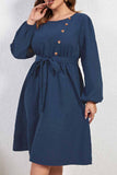hulianfu Casual Solid Basic O Neck Long Sleeve Plus Size Dresses