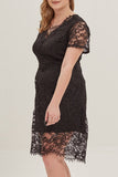 hulianfu Sexy Solid Lace V Neck Lace Dress Plus Size Dresses