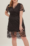 hulianfu Sexy Solid Lace V Neck Lace Dress Plus Size Dresses