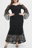 hulianfu Celebrities Elegant Solid Lace Off the Shoulder Irregular Dress Plus Size Dresses